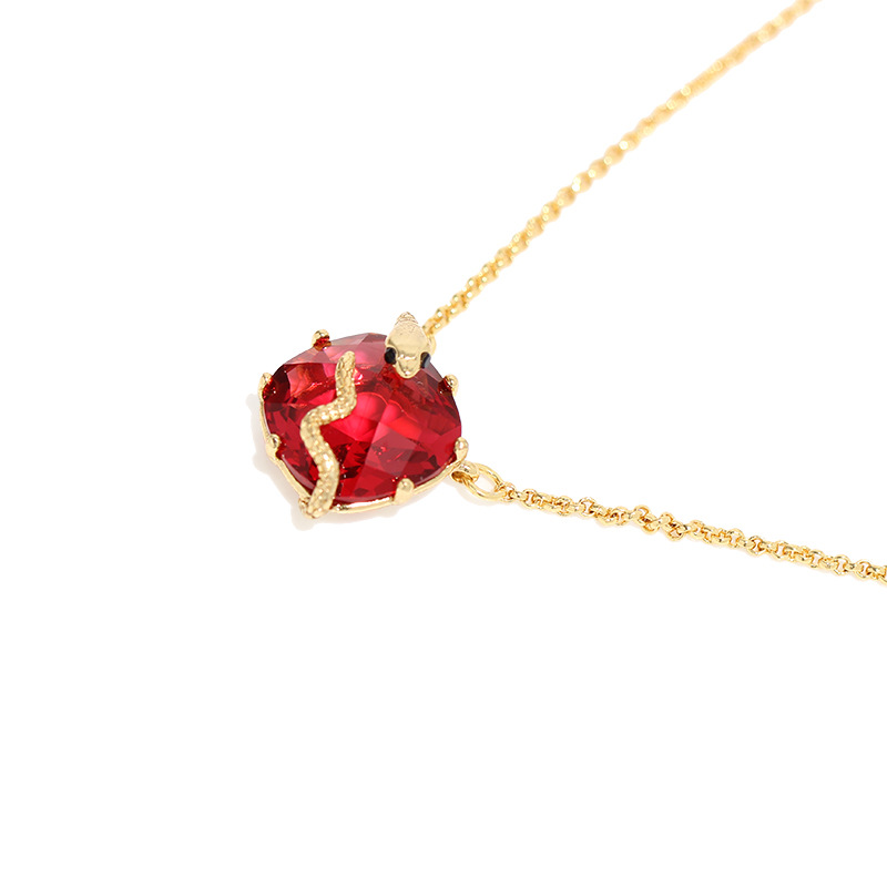 Red Rhinestone Crystal Snake Shape Gold Plated Pendant Necklace