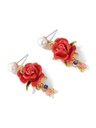 Red Rose Flower And Pearl Enamel Dangle Earrings Jewelry Gift