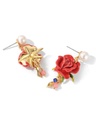 Red Rose Flower And Pearl Enamel Dangle Earrings Jewelry Gift