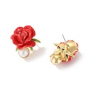 Red Rose Flower And Pearl Enamel Stud Earrings Jewelry Gift