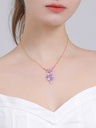 Pink Purple Flower And Crystal Enamel Pendant Necklace Jewelry Gift