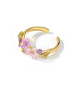 Purple Pink Flower And Crystal Enamel Adjustable Ring Jewelry Gift