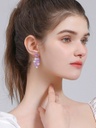 Purple Pink Flower And Crystal Enamel Dangle Earrings Jewelry Gift