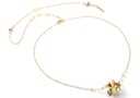 Butterfly On Yellow Lily Flower And Stone Enamel Pendant Necklace
