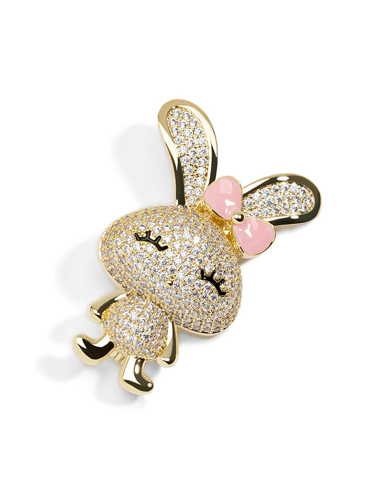 Zircon Rabbit With Enameled Pink Bow Enchanted Encounter Brooch250
