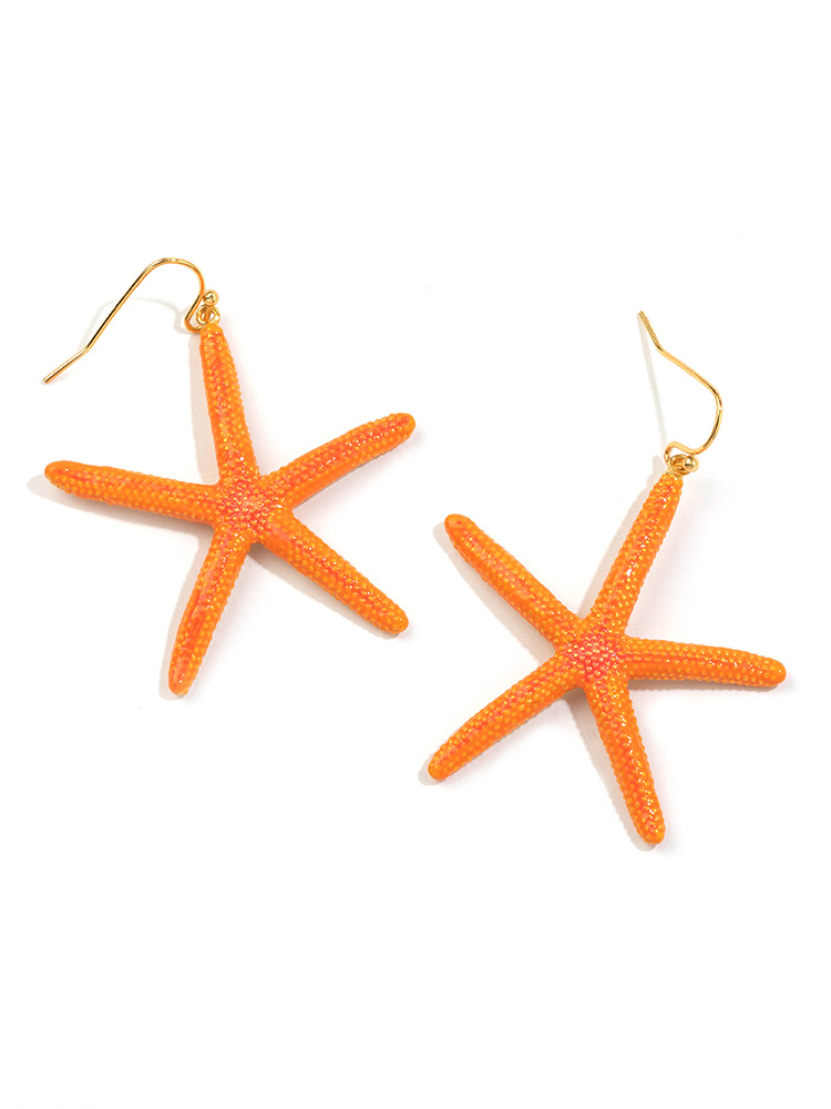 Orange Blue Starfish Enamel Hook Earrings