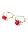 Red Rose Flower And Pearl Enamel Hoop Stud Earrings