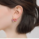 Red Blue Flower Asymmetrical Enamel Stud Earrings Jewelry Gift