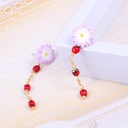 Purple White Daisy Flower And Ladybug Tassel Enamel Stud Earrings Jewelry Gift