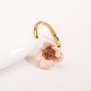 Pink Flower Camellia And Crystal Enamel Adjustable Ring Jewelry Gift