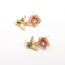 Pink Flower And Bee Enamel Dangle Earrings Jewelry Gift