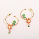 Sloth Green Leaf Pink Flower C Shape Enamel Hoop Earrings Jewelry Gift