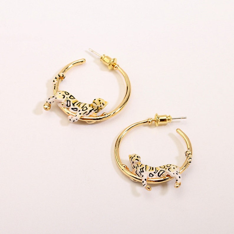 Leopard Cheetah Jaguar Enamel Hoop Earrings Jewelry Gift