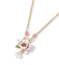 Pink White Rose Flower And Crystal Enamel Pendant Necklace Jewelry Gift