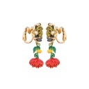 Enamel Flower Gem Enamel Earrings Jewelry Stud Clip Earrings