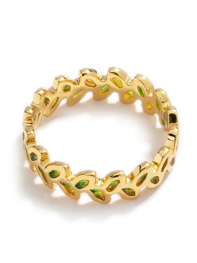 Green Leaf Enamel Band Ring Jewelry Gift