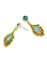 Green Yellow Peacock Feather Shape And Crystal Enamel Dangle Earrings Jewelry Gift