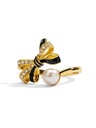Pink White Black Bow And Pearl Enamel Adjustable Ring