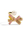 Pink White Black Bow And Pearl Enamel Adjustable Ring