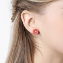 Red Flower Enamel Stud Earrings Jewerly Gift