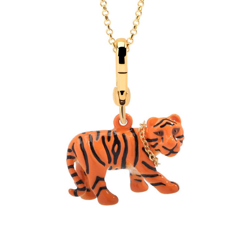 Orange Black Tiger Enamel Necklace Key Pendant With Chains