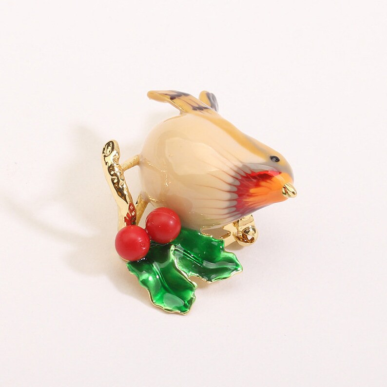 Bird And Red Cherry Enamel Brooch Jewelry Gift
