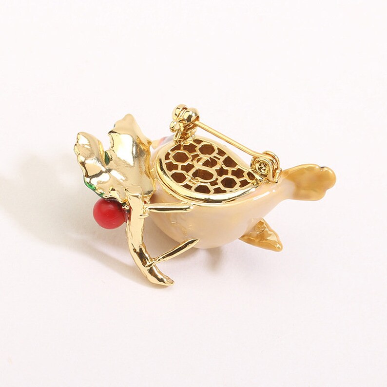 Bird And Red Cherry Enamel Brooch Jewelry Gift