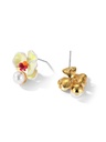 Yellow Red Orange Pansy Flower Pearl Enamel Stud Earrings