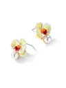 Yellow Red Orange Pansy Flower Pearl Enamel Stud Earrings