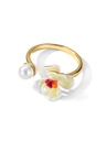 Yellow Red Orange Pansy Flower Pearl Enamel Adjustable Ring