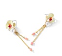 Yellow Red Orange Pansy Flower Pearl Enamel Tassel Earrings