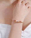 Pink Peach Flower And Leaf Crystal Enamel Stud Earrings Jewelry Gift