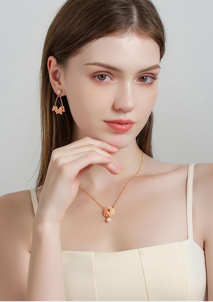 Cherry Blossom Flower And Pearl Enamel Dangle Earrings Jewelry Gift
