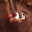 Enamel Glaze Cosmos Series Alice White Rabbit Mushroom Necklace