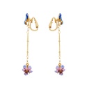 Pansy Blue Pink Purple Flower And Crystal Tassel Enamel Earrings