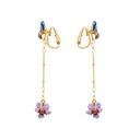 Pansy Blue Pink Purple Flower And Crystal Tassel Enamel Earrings