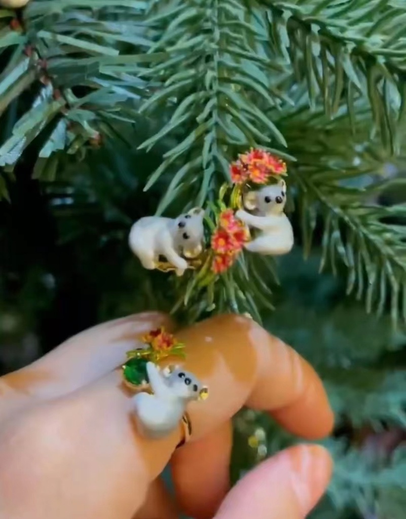 Cute Koala And Flower Stone Enamel Adjustable Ring Jewelry Gift