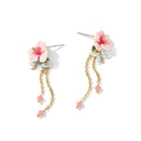 Pink Flower And Dragonfly Tassel Enamel Dangle Earrings Jewelry Gift