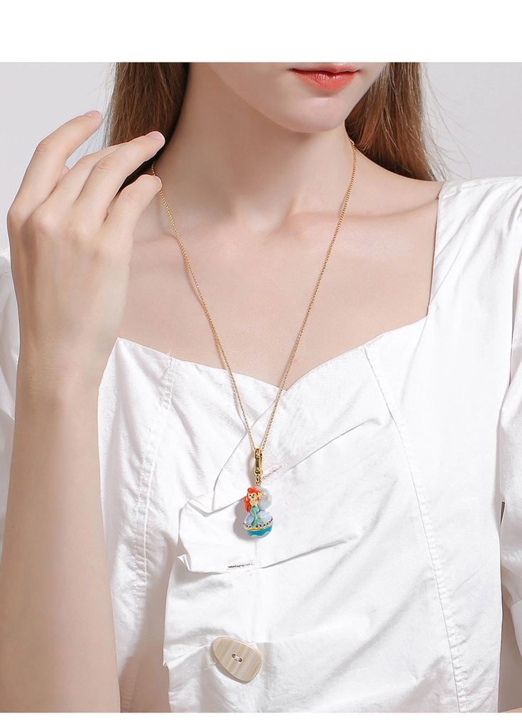 Mermaid Shell Box With Pearl Enamel Pendant Necklace With Two Chains Jewelry Gift