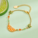 Orange Lemon Slice With Zircon And Leaf Enamel Charm Bracelet