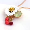 Enamel Glaze Daisy Zircon Cherry Gold Plated Necklace