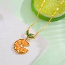 Orange Lemon Slice With Zircon Enamel Pendant Necklace