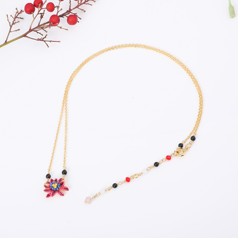 Enamel Glaze Flower Copper Plated Gold Necklace