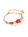 Pink Red Flower And Stone Enamel Cuff Bangle Bracelet