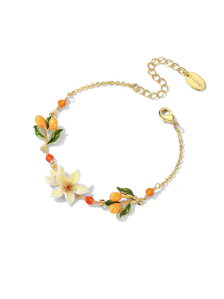 Orange Blossom Flower Kumquat Enamel Thin Bracelet Jewelry Gift