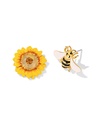 Yellow Sunflower And Bee Enamel Asymmetrical Stud Earrings Jewelry Gift