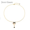 Enamel Glazed Big Eyes Spider Clavicle Chain Necklace 18K Gold Plated