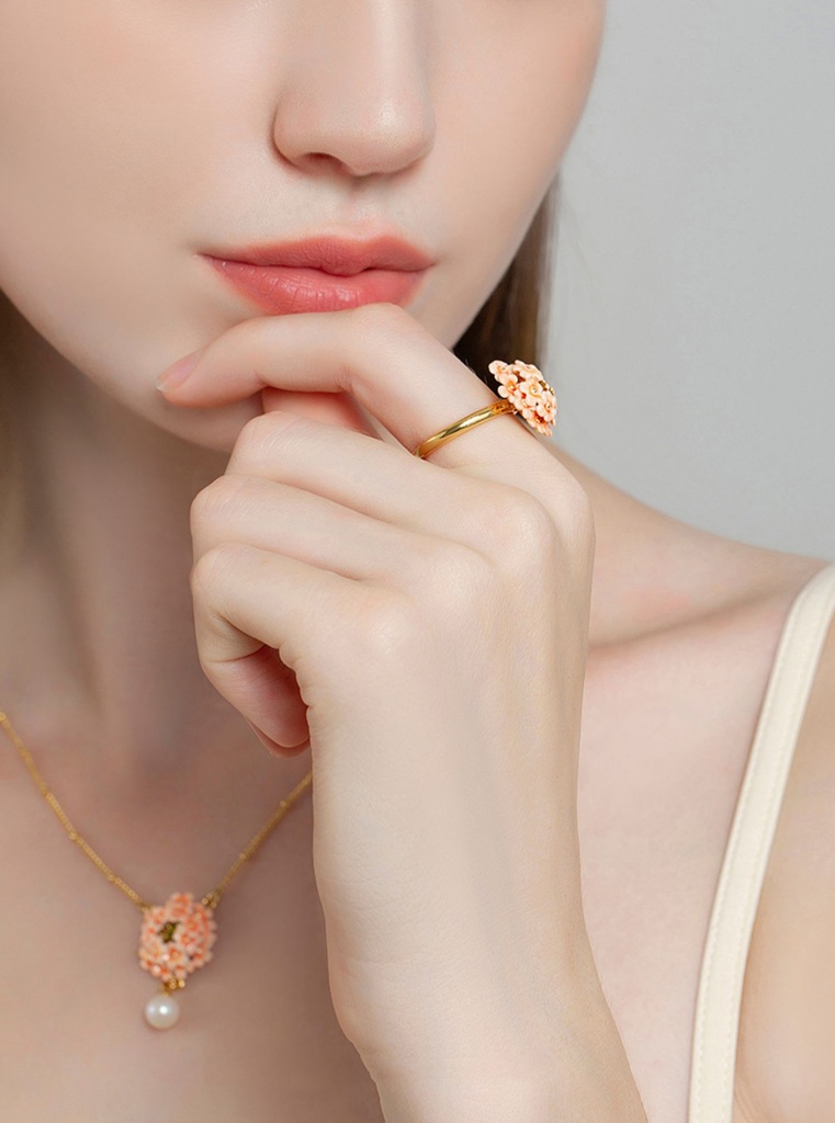 Cherry Blossom Flower Enamel Adjusable Ring Jewelry Gift