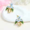 Blue Flower And Crystal Enamel Stud Earring Jewelry Gift