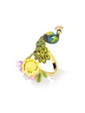 Flower and Peacock Enamel Adjustable Ring